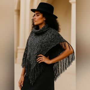Tickled Pink Cowl Neck Shoulder Pancho Black White Small/Medium